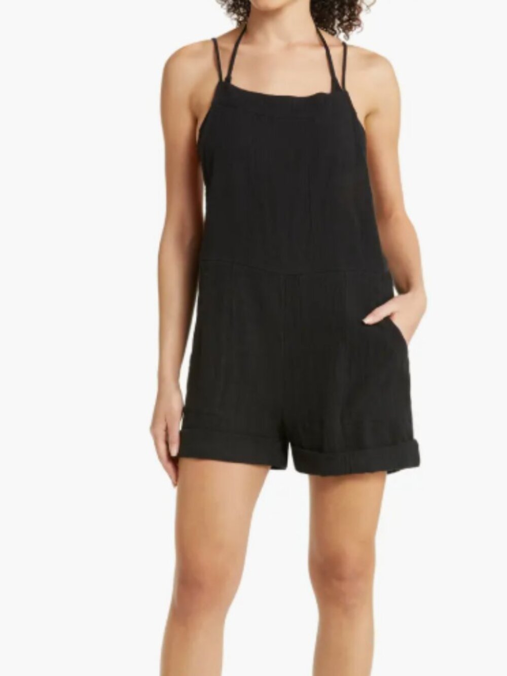 EFFORTLESS ECO-LUXURY | Vitamin A "Ophelia" Linen Beach Cover-Up Romper - Blk XS